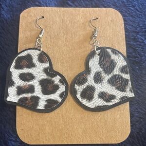 Heart-Shaped Leopard Print Earrings Handmade